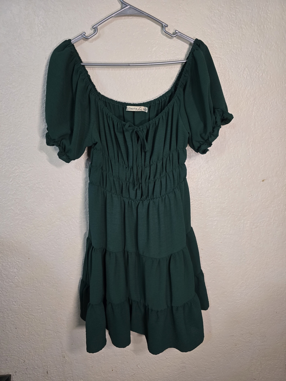 Liberty Love Forest Green Tiered Puff Sleeve Dress
